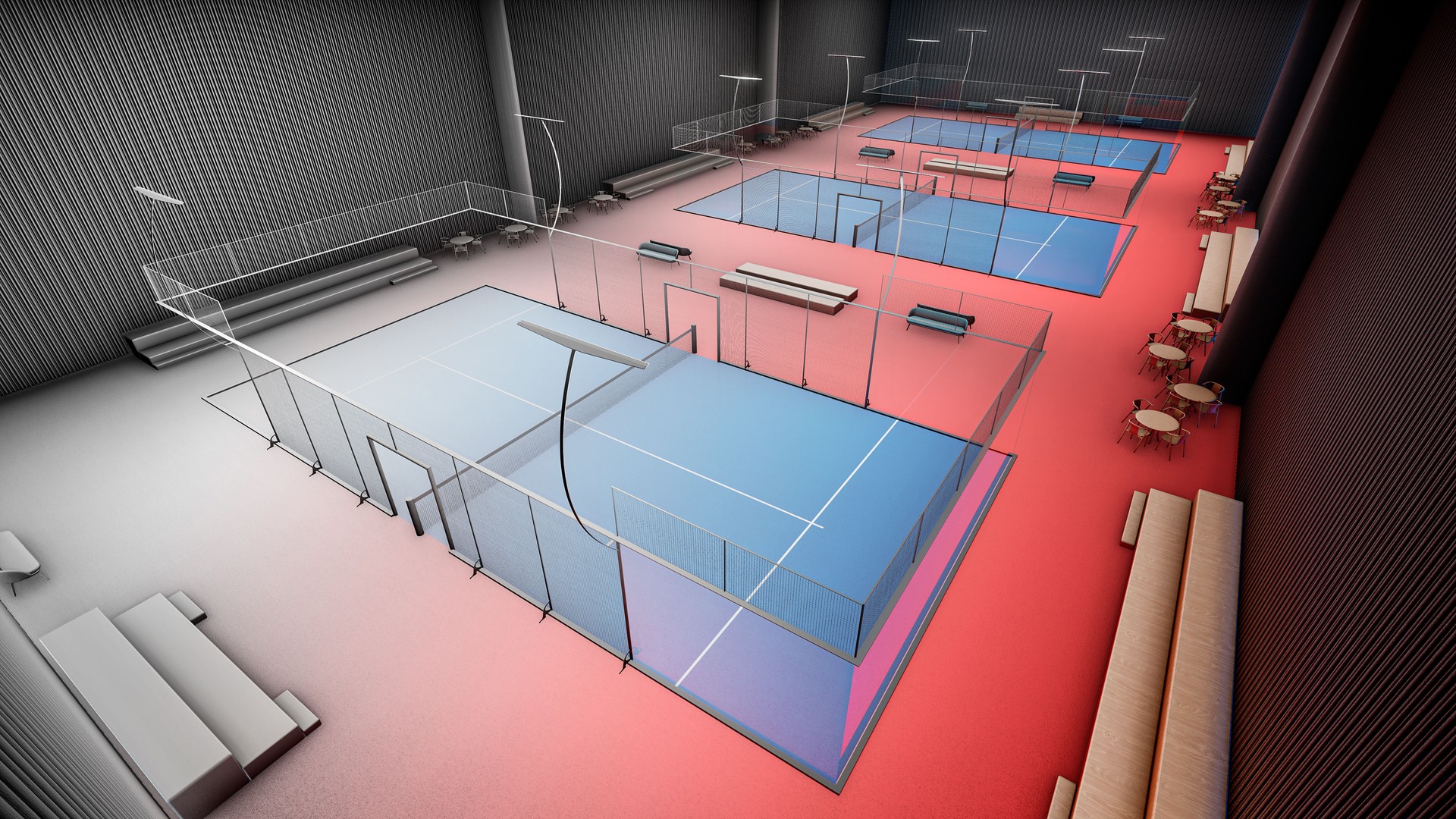 Del modelo 3D al renderizado realista de un club de pádel indoor profesional